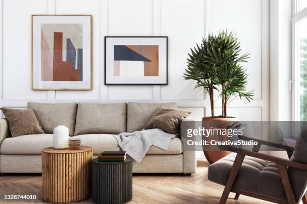 modern living room interior - 3d render - casual chic 個照片及圖片檔