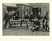 Riding school staff, 17th Lancers, Victorian British army cavalry, Regimental mascot, dog
