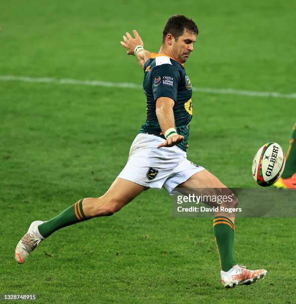 Morne Steyn of South Africa A kicks the ball upfield during the match between South Africa A and the British & Irish Lions at Cape Town Stadium on...