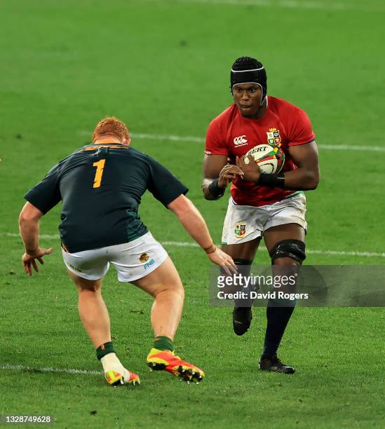 Maro Itoje of the British and Irish Lions takes Steven Kitshoff during the match between South Africa A and the British & Irish Lions at Cape Town...