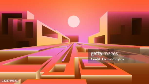 abstract geometric cityscape - strange block buildings. - building block graphic stock illustrations