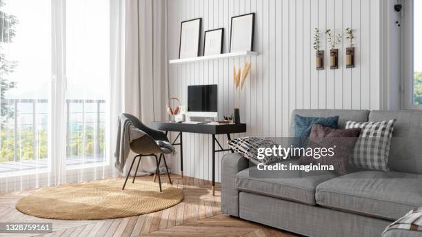 scandinavian style home office interior - cosy background stock pictures, royalty-free photos & images