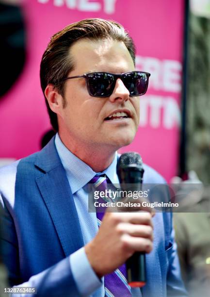 United States Representative Matt Gaetz is seen at a #FreeBritney Rally at Stanley Mosk Courthouse on July 14, 2021 in Los Angeles, California. Gaetz...