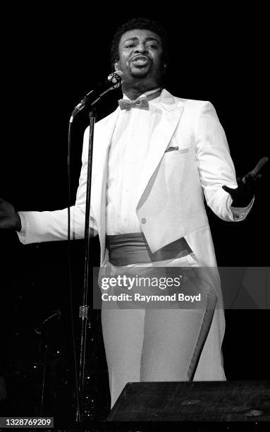 Singer Dennis Edwards performs at the Holiday Star Theatre in Merrillville, Indiana in 1984.