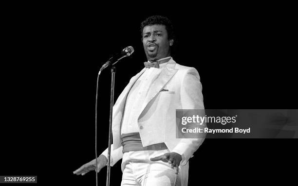 Singer Dennis Edwards performs at the Holiday Star Theatre in Merrillville, Indiana in 1984.