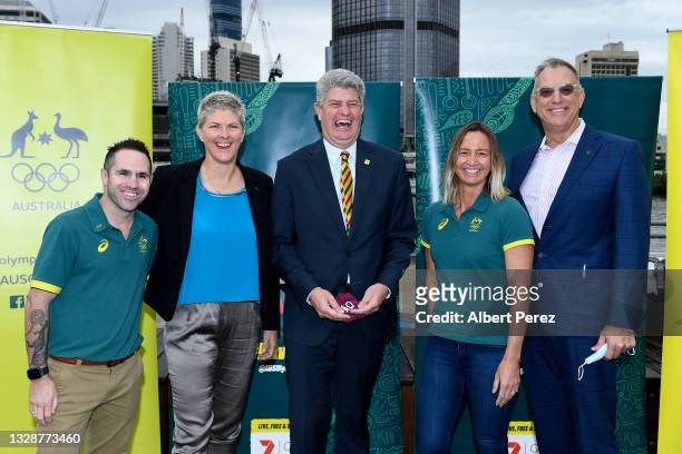 Australian olympian Brad Hore, olympic beach volleyball gold medallist Natalie Cook, Queensland Minister for Sport Stirling Hinchcliffe, Australian...