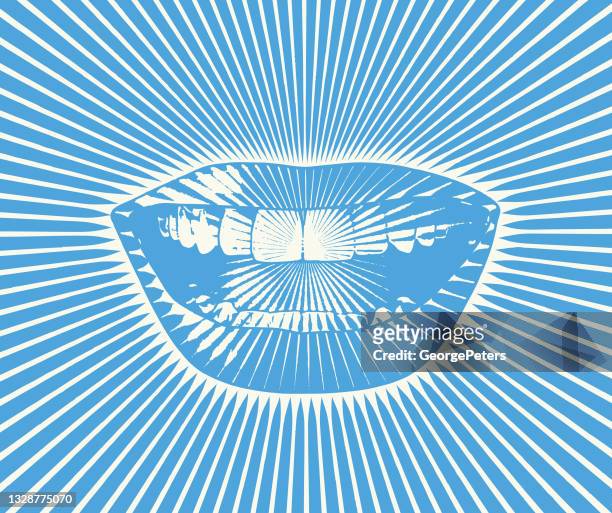 vector engraving of happy woman's mouth and lips - toothy smile stock illustrations