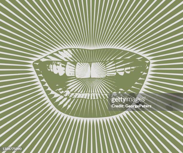 vector engraving of happy woman's mouth and lips - tongue stock illustrations