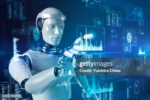 Artificial intelligence robot control futuristic data screen Artificial intelligence robot control futuristic data screen