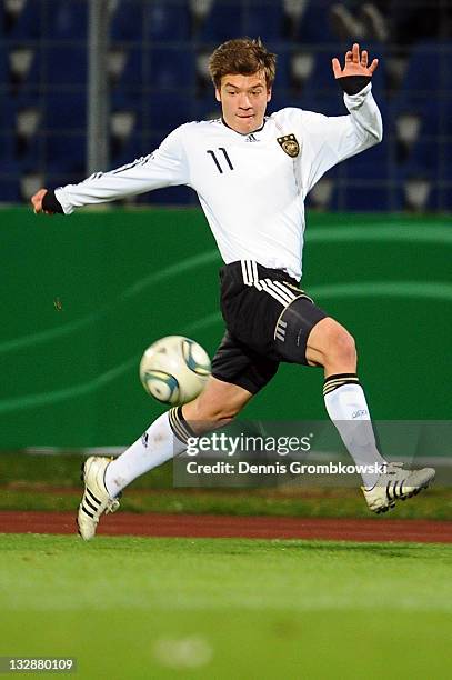 Christian Maerz of Germany controls the ball during the U18 International Friendly match between Germany and Belgium at Oberwerth stadium on November...