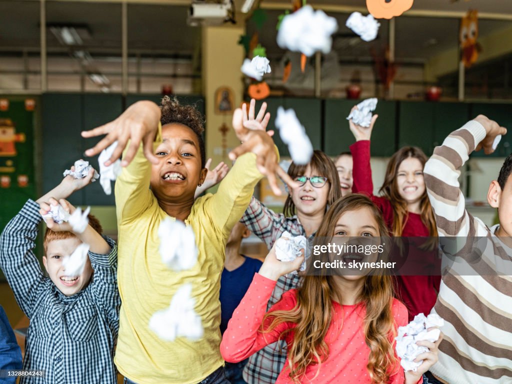 Child Getting Paper Rude School Children Throwing Crumpled Papers On A Teacher In The ...