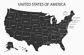 USA map with states names. United States of America cartography. Vector