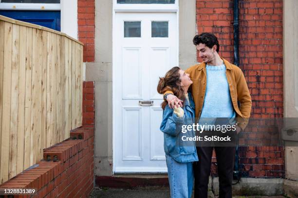 the next stage - young couple moving house stock pictures, royalty-free photos & images