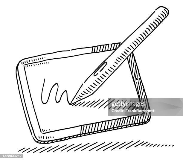 digital pen on tablet pc drawing - signature tablet stock illustrations