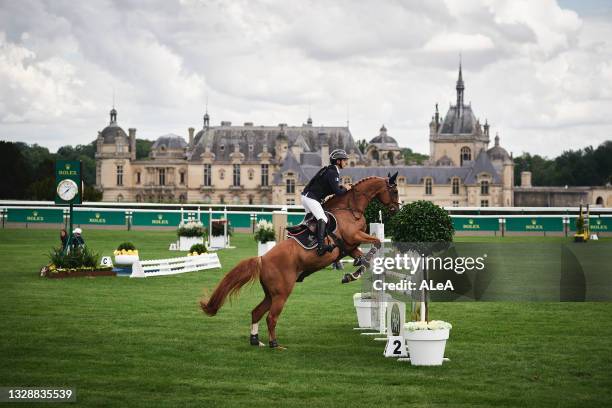 Competitor is illustrated in action during the Prix Studforlife at the Masters of Chantilly, on July 08, 2021 in Chantilly, France.
