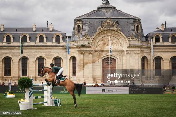 Alexa Ferrer riding Encantado C"u2019SG is illustrated during Prix Ducati at the Masters of Chantilly, on July 09, 2021 in Chantilly, France.