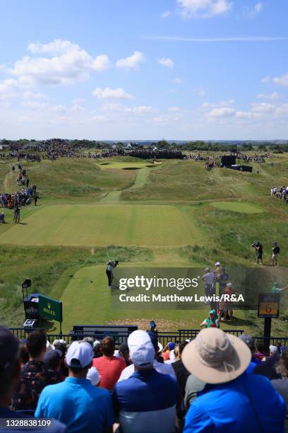 Louis Oosthuizen of South Africa tees off on the 6th hole during Day One of The 149th Open at Royal St George’s Golf Club on July 15, 2021 in...