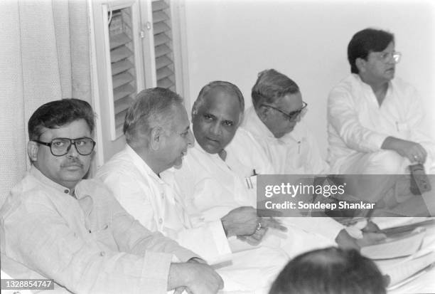 Congress leaders Sharad Pawar talking with Jitendra Prasada during a meeting of the Congress Working Committee in New Delhi on April 14, 1997.