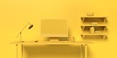 Simple and Modern Home Office Space in Minimalistic Yellow Monochrome Color