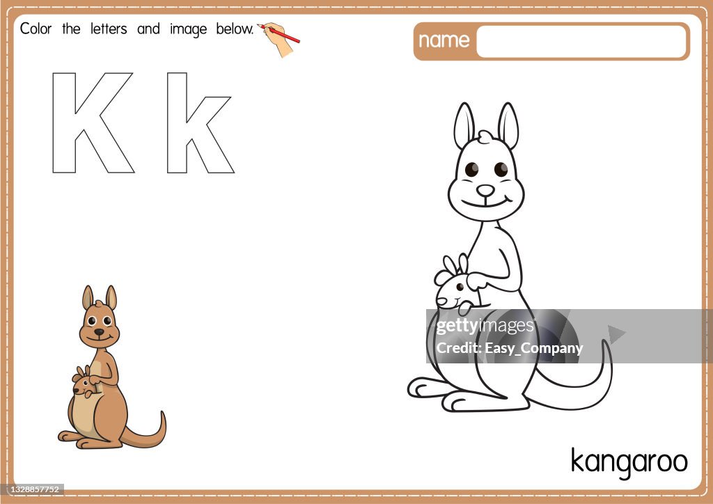 Vector Illustration Of Kids Alphabet Coloring Book Page With Outlined Clip  Art To Color Letter K For Kangaroo High-Res Vector Graphic - Getty Images