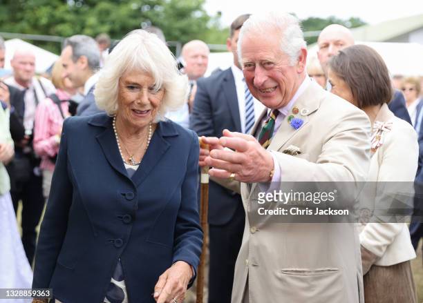 Camilla, Duchess of Cornwall and Prince Charles, Prince of Wales during their visit to The Great Yorkshire Show on July 15, 2021 in Harrogate,...
