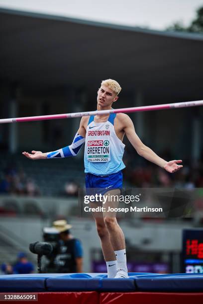 Sam Brereton of Great Britain competes in the Men's High Jump Qualification during European Athletics U20 Championships Day 1 at Kadriorg Stadium on...