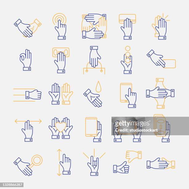 hand signs - single line icons - human arm stock illustrations