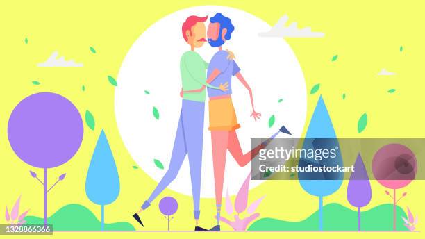 lgbt couple and relationship concept - double rainbow stock illustrations