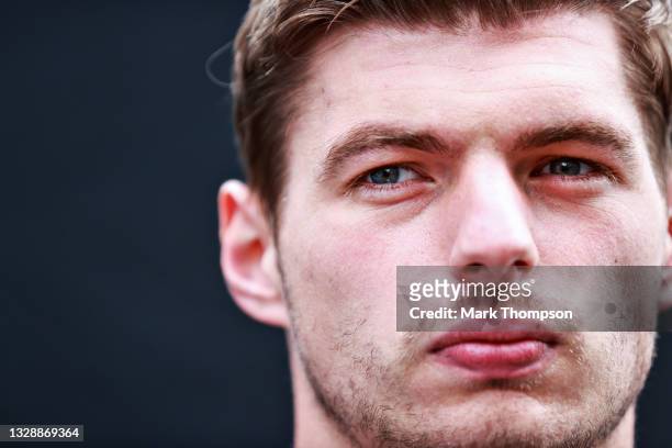 Max Verstappen of Netherlands and Red Bull Racing looks on in the Paddock during previews ahead of the F1 Grand Prix of Great Britain at Silverstone...