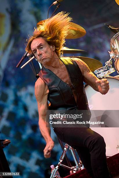 Iggy Pop performing live on stage with reformed American rock group The Stooges at Sonisphere Festival on August 1, 2010 at Knebworth House.