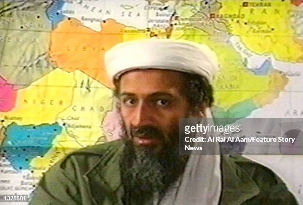 Osama bin Laden sits in front of a map in this undated still frame from a recruitment video for his extremist Al-Qaida network.