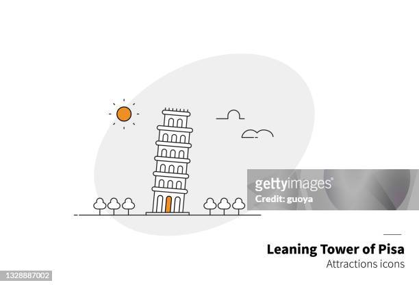 leaning tower of pisa,tourist attractions in italy. - single line drawing building stock illustrations