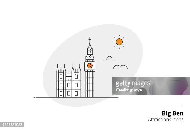 big ben,elizabeth tower tourist attraction in london, uk. - big ben icon stock illustrations