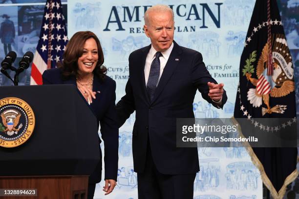 Before an audience of nine families that are benefiting from the new Child Tax Credit, U.S. President Joe Biden and Vice President Kamala Harris...