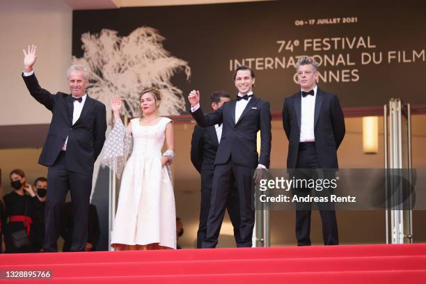 Bruno Dumont, Blanche Gardin, Emanuele Arioli and Benjamin Biolay attend the "France" screening during the 74th annual Cannes Film Festival on July...