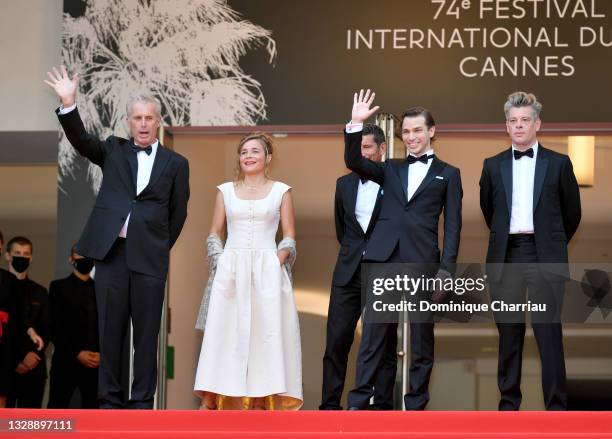 Bruno Dumont, Blanche Gardin, Emanuele Arioli and Benjamin Biolay attend the "France" screening during the 74th annual Cannes Film Festival on July...