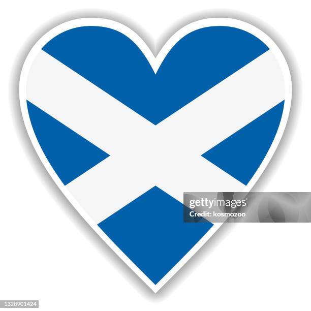 stockillustraties, clipart, cartoons en iconen met flag of scotland in heart with shadow and white outline - scotland