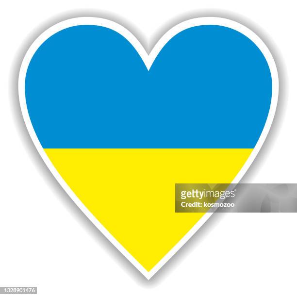 flagge der ukraine im herzen mit schatten und weißem umriss - ukraine war stock-grafiken, -clipart, -cartoons und -symbole