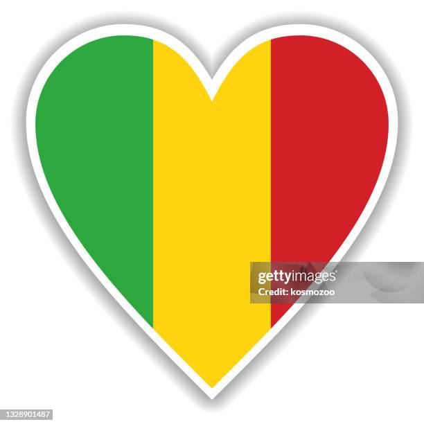 flag of mali in heart with shadow and white outline - mali stock illustrations