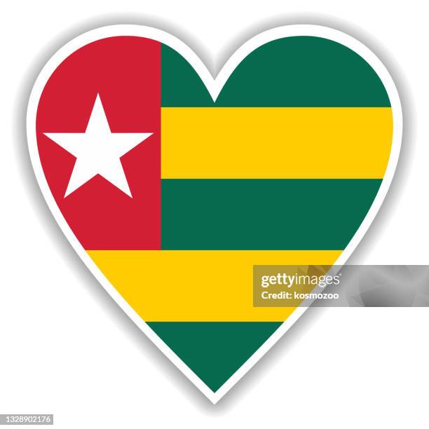 flag of togo in heart with shadow and white outline - togo stock illustrations