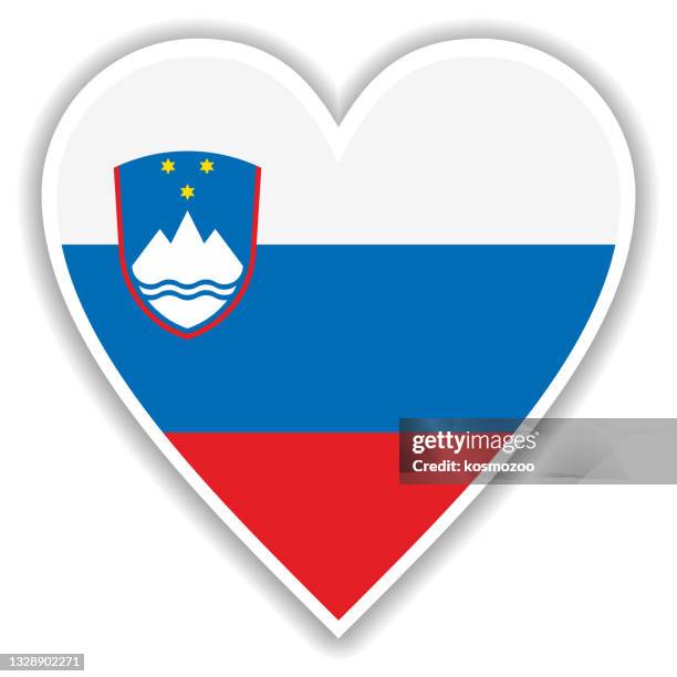 flag of slovenia in heart with shadow and white outline - heart of slovenia stock illustrations