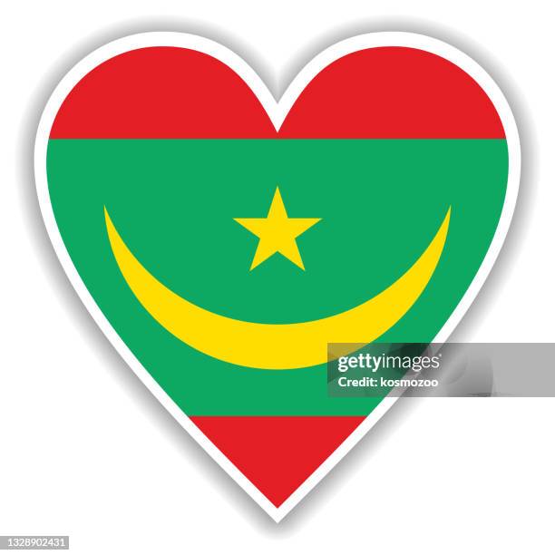 ilustraciones, imágenes clip art, dibujos animados e iconos de stock de bandera de mauritania en el corazón con sombra y contorno blanco - mauritania flag