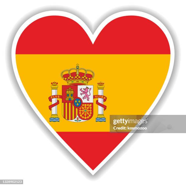 flag of spain in heart with shadow and white outline - spain stock illustrations