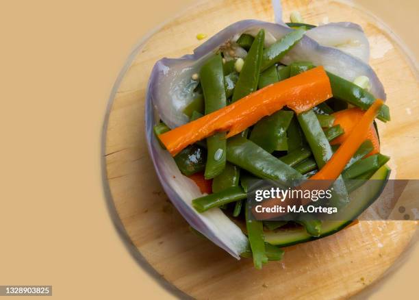 vegetable stew presented in a mold. - minestrone stock pictures, royalty-free photos & images