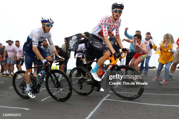 Michael Woods of Canada and Team Israel Start-Up Nation & Wout Poels of The Netherlands and Team Bahrain - Victorious Polka Dot Mountain Jersey...