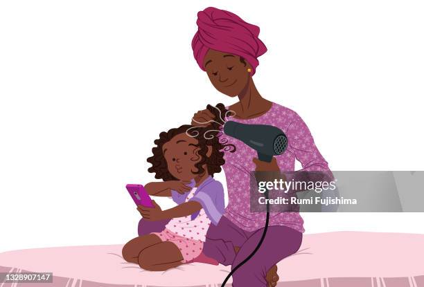 taking care of daughter's hair - cabelo stock illustrations