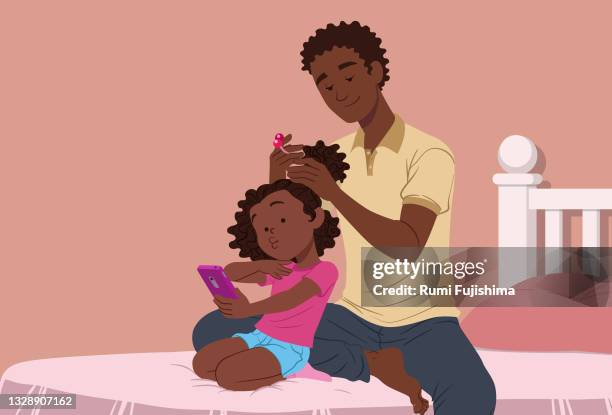 illustrations, cliparts, dessins animés et icônes de prendre soin des cheveux de la fille - family selfie