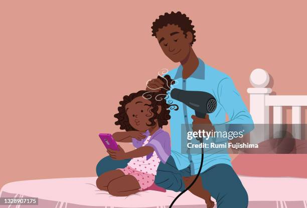 taking care of daughter's hair - cabelo stock illustrations