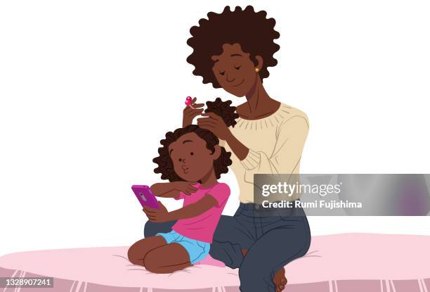 taking care of daughter's hair - cabelo stock illustrations