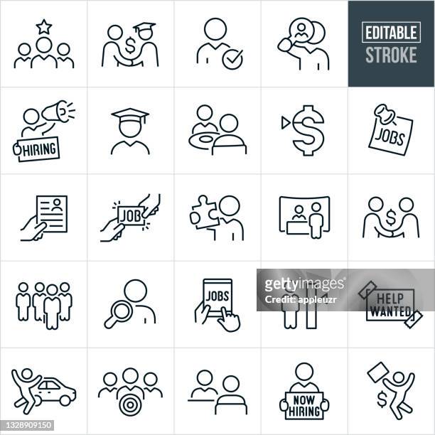 hiring thin line icons - editable stroke - interview event stock illustrations